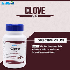 Healthvit Clove 470mg For Better Digestion | Improves Liver Health |Helps In Increase The White Cell Count | 100% Natural And Vegan | 60 Capsules
