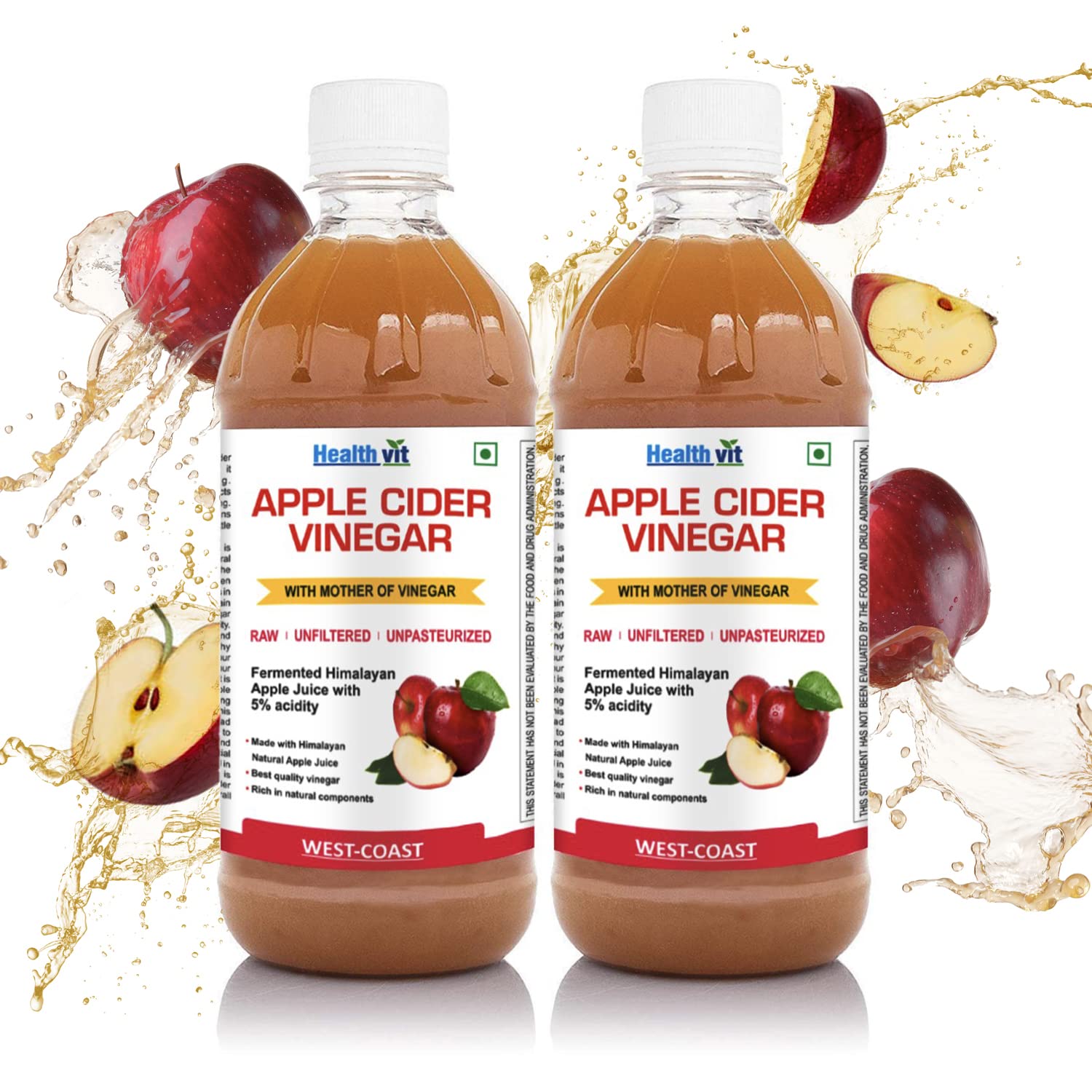 Healthvit Apple Cider Vinegar 500ml - With Mother Vinegar- Pack of 2
