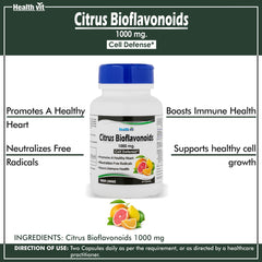 Healthvit Citrus Bioflavonoids 1000mg For Healthy Heart | Supports Healthy Cell Growth | Helps Against The Free Radical Damage | 100% Natural & Vegan | 60 Capsules