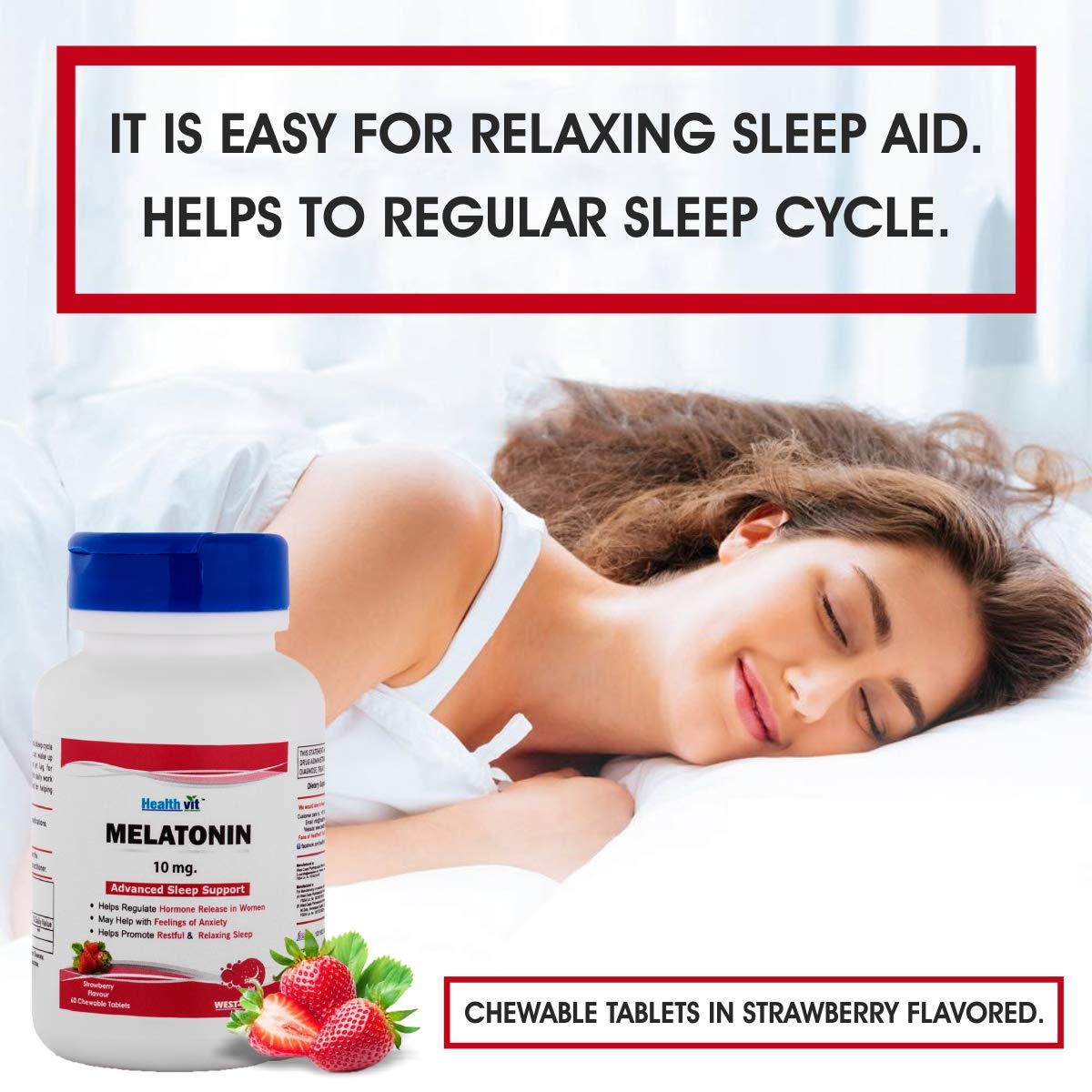 Healthvit Melatonin 10mg Advanced Sleep Support Strawberry Flavored 60 Chewable Tablets