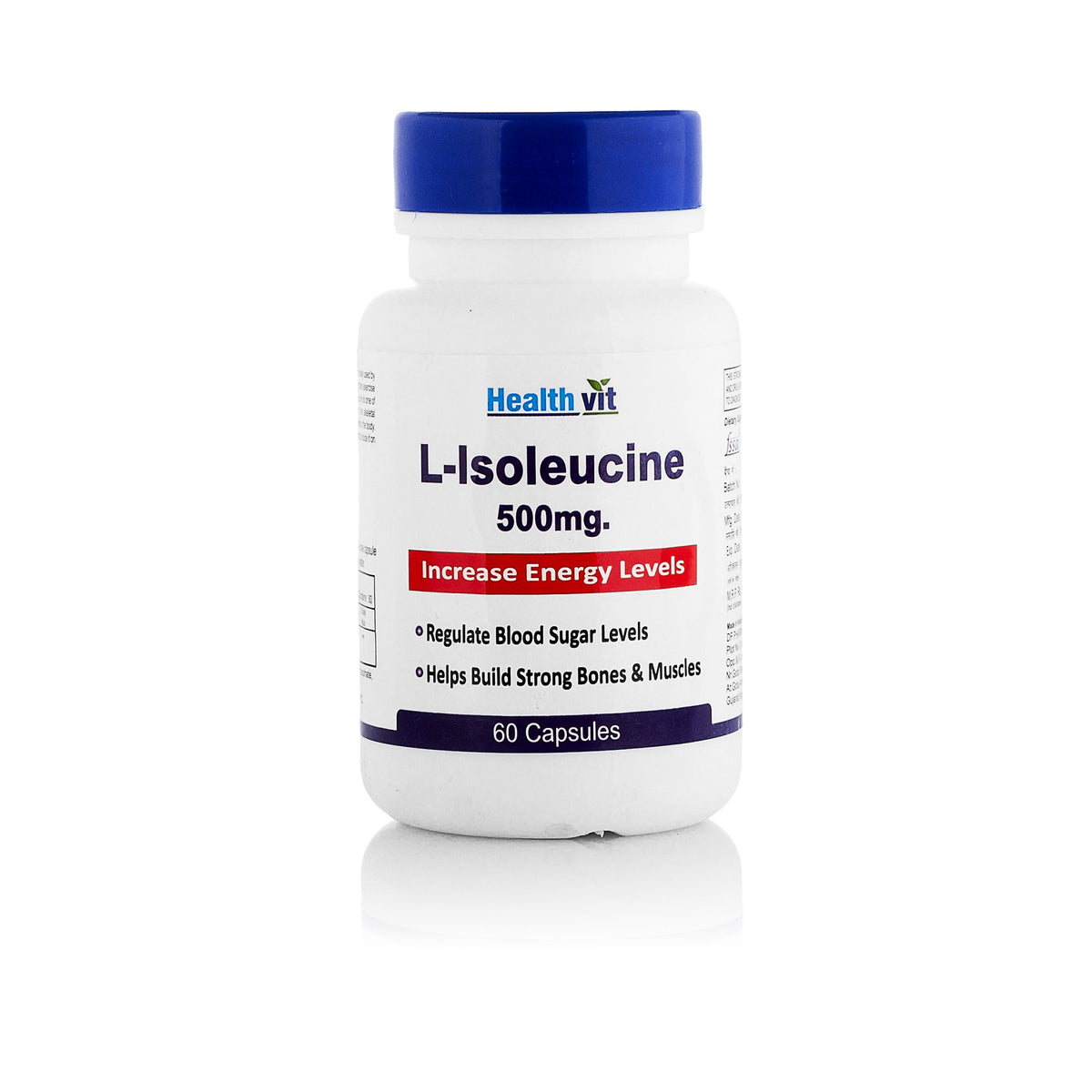 Healthvit L-Isoleucine 500mg For Increase Energy Levels | Regulates Blood Sugar Levels | Helps Build Muscle | For Healthy Bone | Vegan And Gluten Free | 60 Capsules