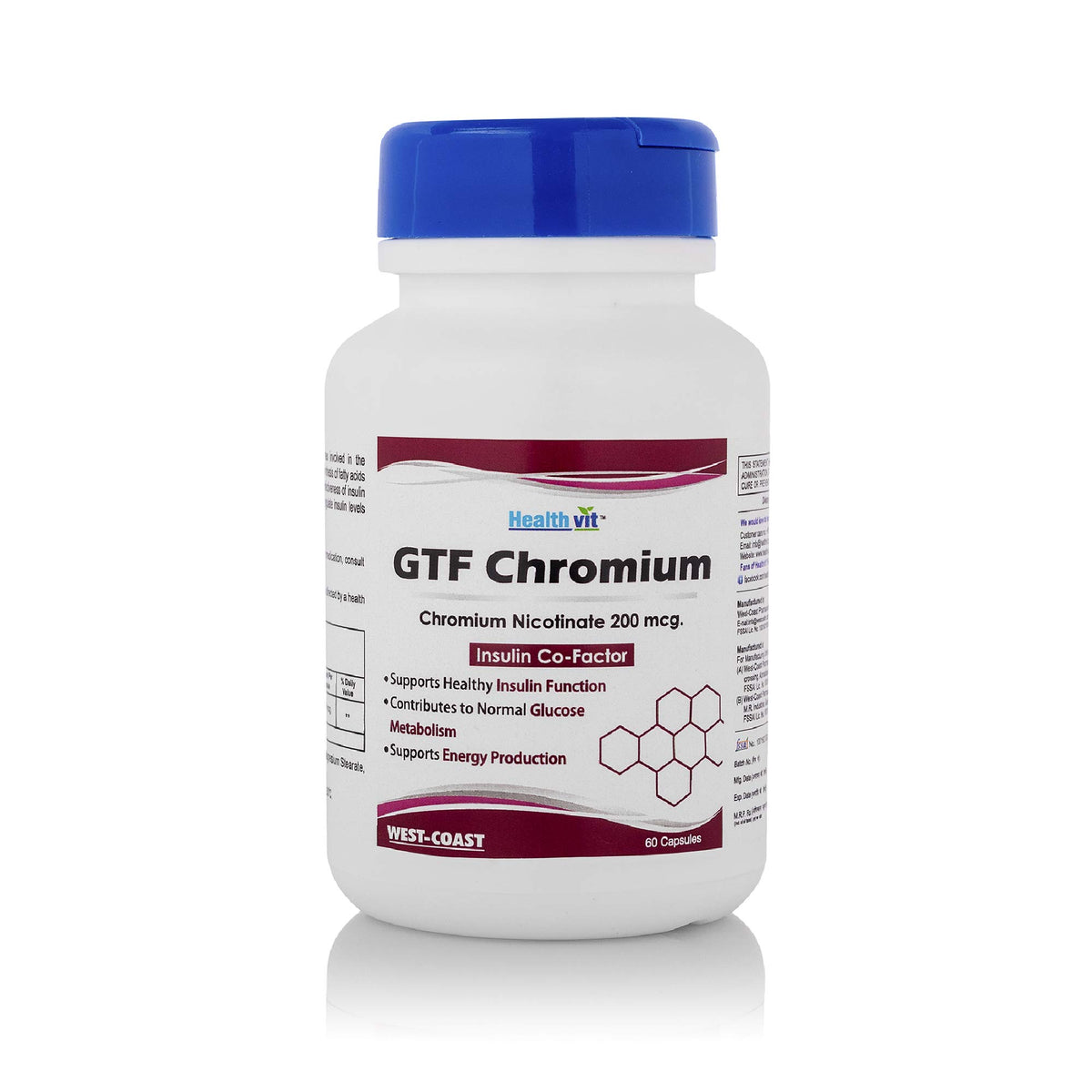 Healthvit GTF Chromium (Chromium Nicotinate) 200 mcg, 60 Capsules| Maintain Healthy Blood Sugar Levels and Supports Glucose Metabolism