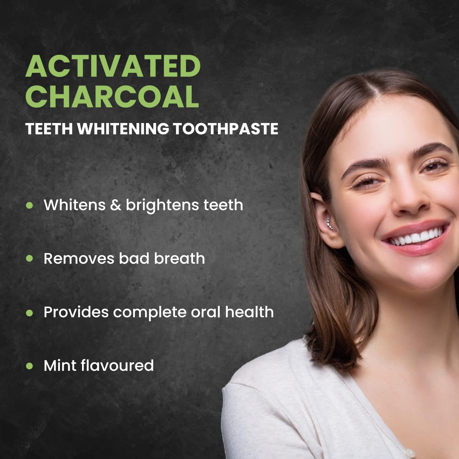 Healthvit Activated Charcoal Toothpaste For Teeth Whitening, Best Natural Whitener, Fluoride Free, Sulfate Free Mint Flavour (100g) - Pack of 1