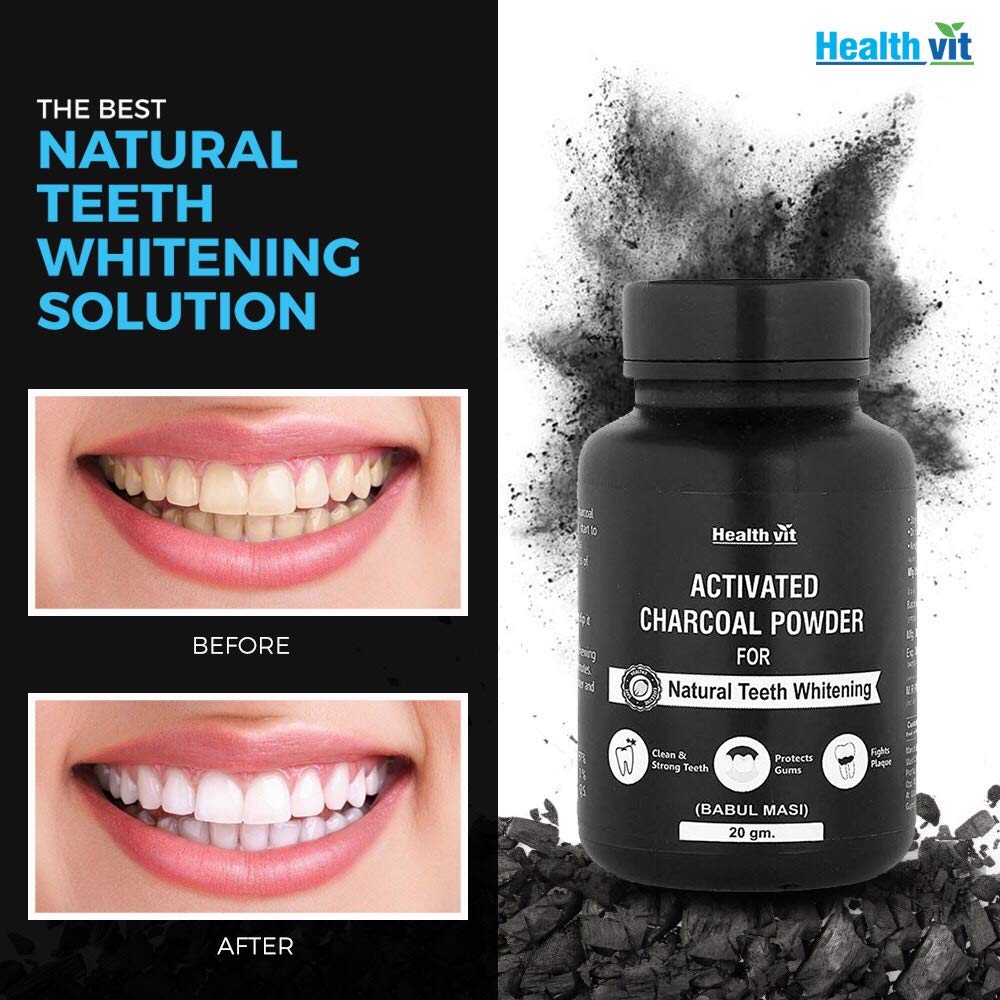 Healthvit Activated Charcoal Powder for Teeth Whitening - 20gm | Teeth Whitening Charcoal Powder for Fresh Breath & Enamel Safe Teeth | Clean, Strong Teeth and Healthy Gums