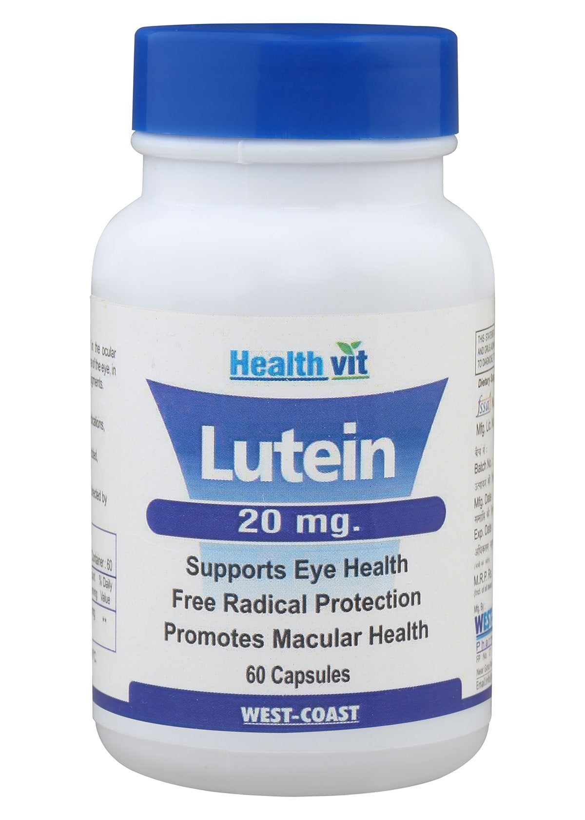 Healthvit Lutein 20mg Nutrition For Eye And Vision | Support Eye Health | Promotes Maculuar Health | Provides Free Radical Protection | Vegan And Gluten Free | 60 Capsules
