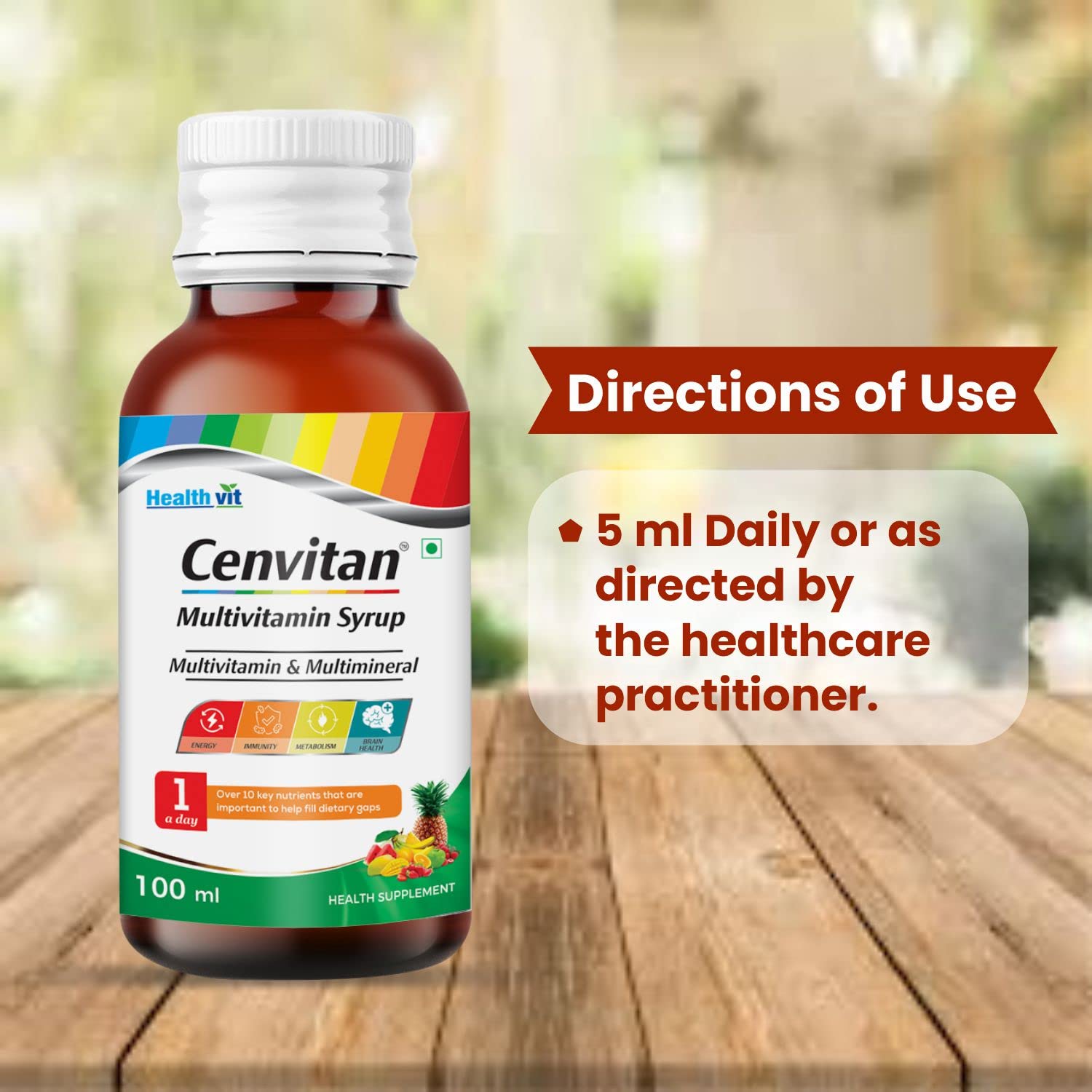 Healthvit Cenvitan Multivitamin Syrup with the Goodness of Fresh Fruit for Men & Women |Immunity Booster Syrup | Helps in Weakness Enrich with Vitamin C, Vitamin E, Vitamin D -100ml