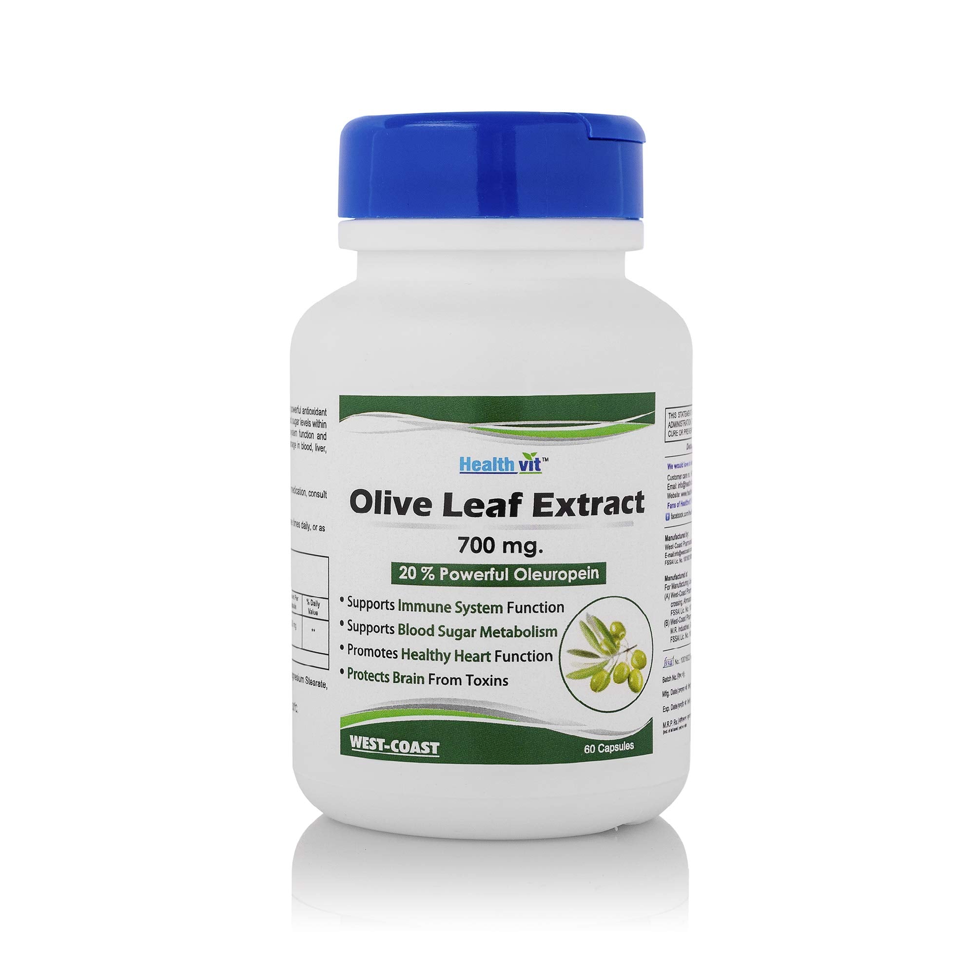 Healthvit Olive Leaf Extract (20% Powerful Oleuropein) 700 mg - 60 Capsules| Immune Support, Cardiovascular Health, Antioxidant Supplement