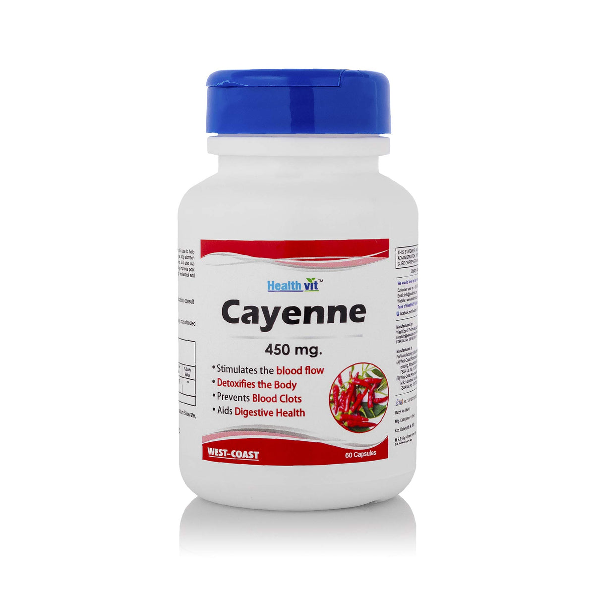 HealthVit Cayenne 450 mg, 60 Capsules
