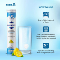 Healthvit Energize Electrolytes Energy Drink For Healthy And Energetic Day | Instant Hydration Sports Drink | Delicious, Tasty & Fizzy | Sugar Free 20 Effervescent Tablets (Lemon Flavor)