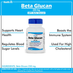 Healthvit Beta Glucen 250mg (60% Beta Glucan) For Regulates Blood Sugar Levels | Supports Immune System & Heart Health | Vegan And Gluten Free | 60 Capsules