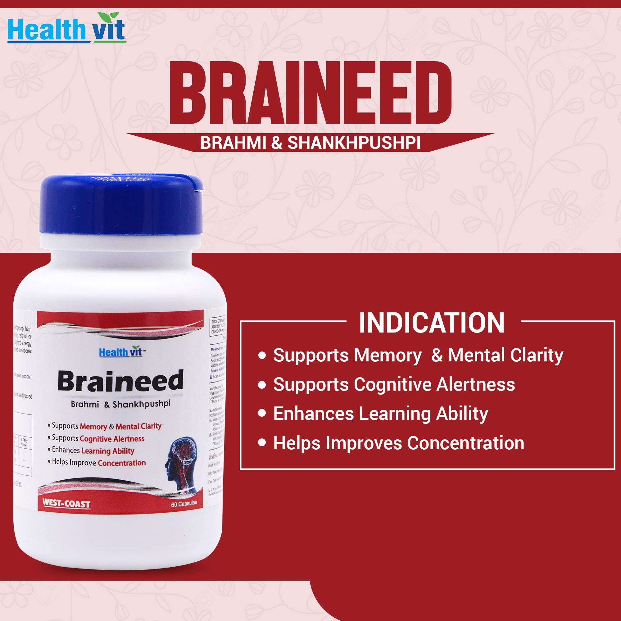 Healthvit Braineed Brain Support Supplement for Memory & Focus with Brahmi & Shankhpushpi – 60 Capsules