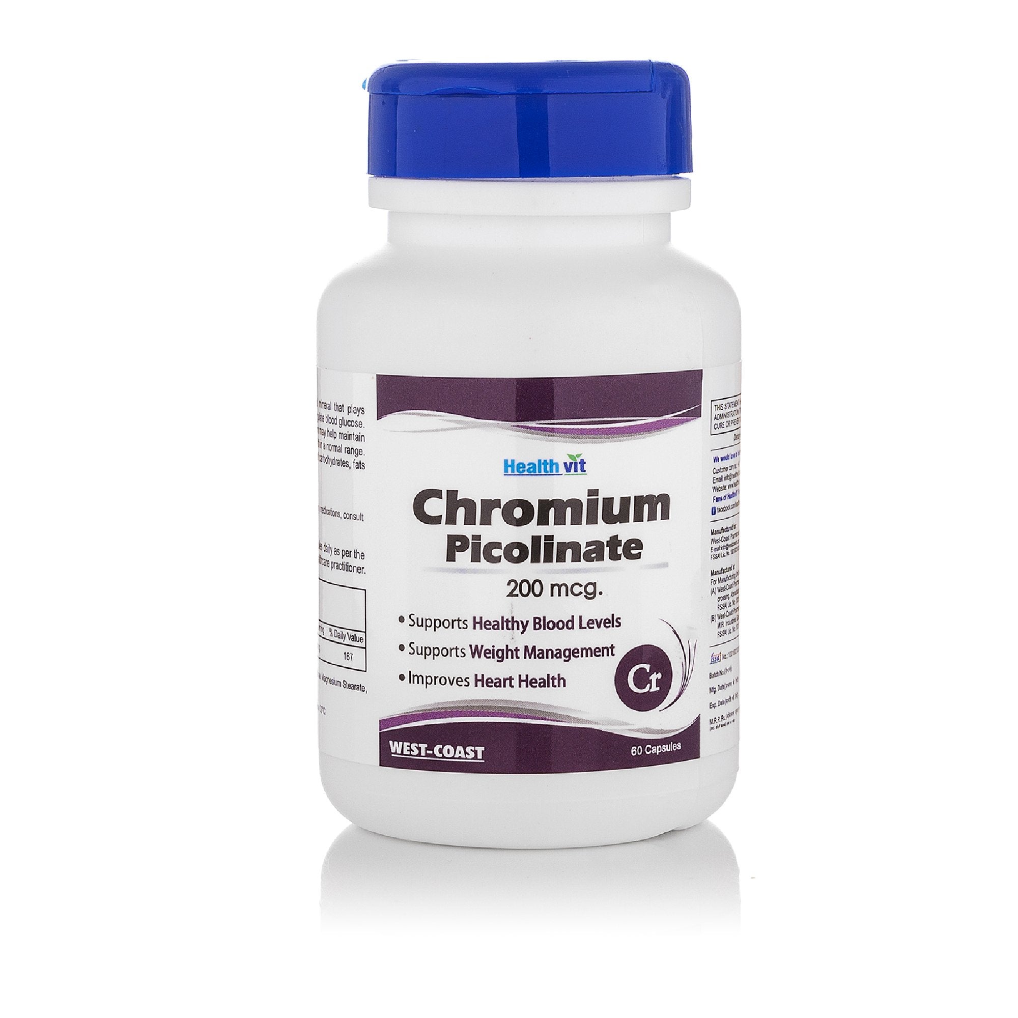 Healthvit Chromium Picolinate 200mcg | Supports Healthy Metabolism | Supports Healthy Blood Sugar Level | Supports Healthy Heart | Essential For Weight Management | Vegan And Non-GMO | 60 Capsules