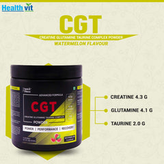 Healthvit Fitness Advanced CGT Powder - Creatine 4.3gm Glutamine 4.1gm Taurine 2gm Complex | Helps In Muscles Recovery | Supports Muscle Gain | Performance & Endurancen | Boost Performance | Vegan And Banned Substance Free | 300gm (Waternelon Flavor)