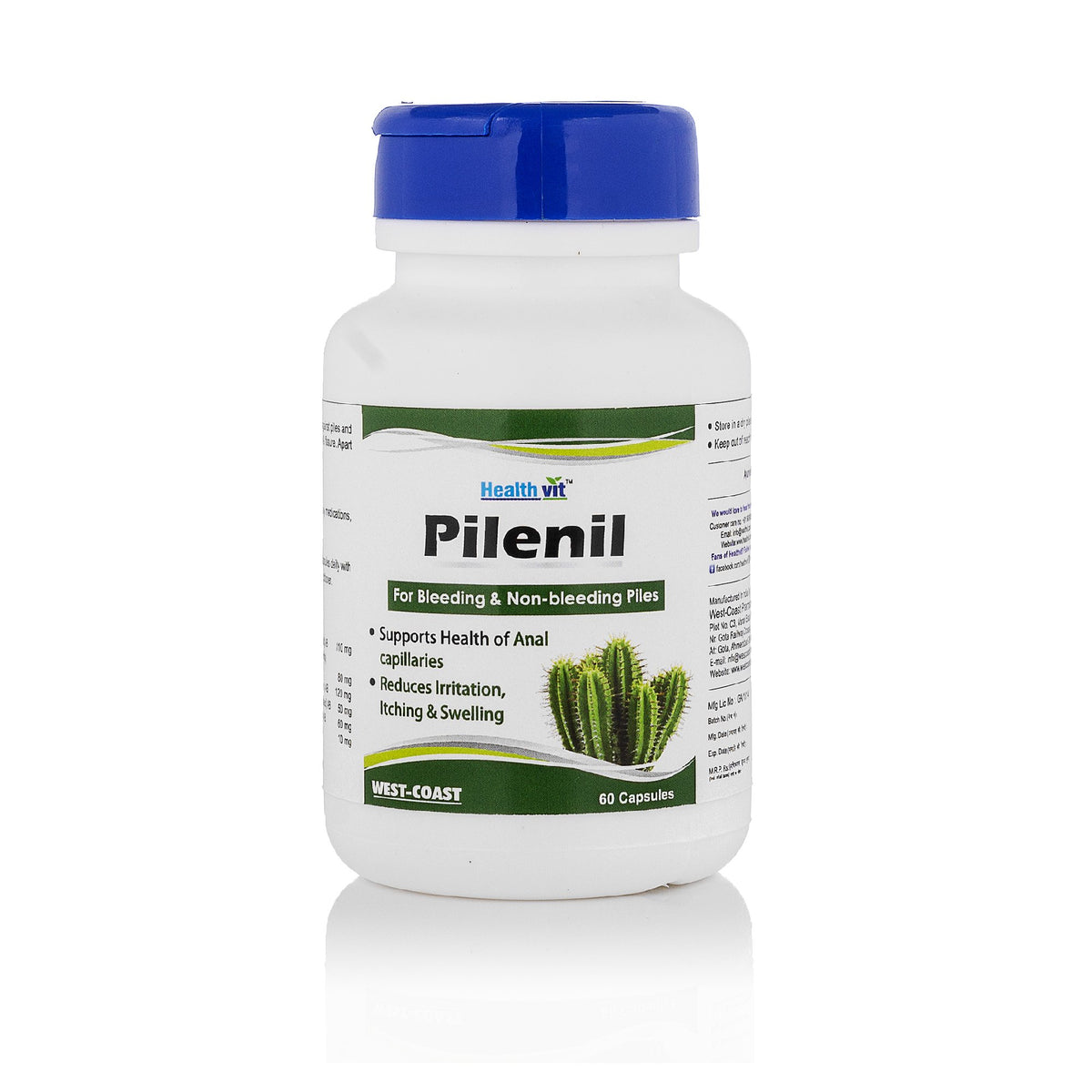 Healthvit Pilenil For Bleeding & Non-bleeding Piles | Reduces Irritation, Itching & Swelling | Supports Health of Anal capillaries | For Men & Women | 60 Capsules
