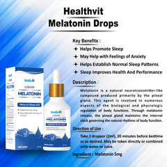 Healthvit Melatonin Liquid Drops For 100% Natural Sleep Aid| Regulate Sleep Cycle And May Improve Sleep Quality | Non-Addictive and No Side Effect Sleep Supplement - 30ml