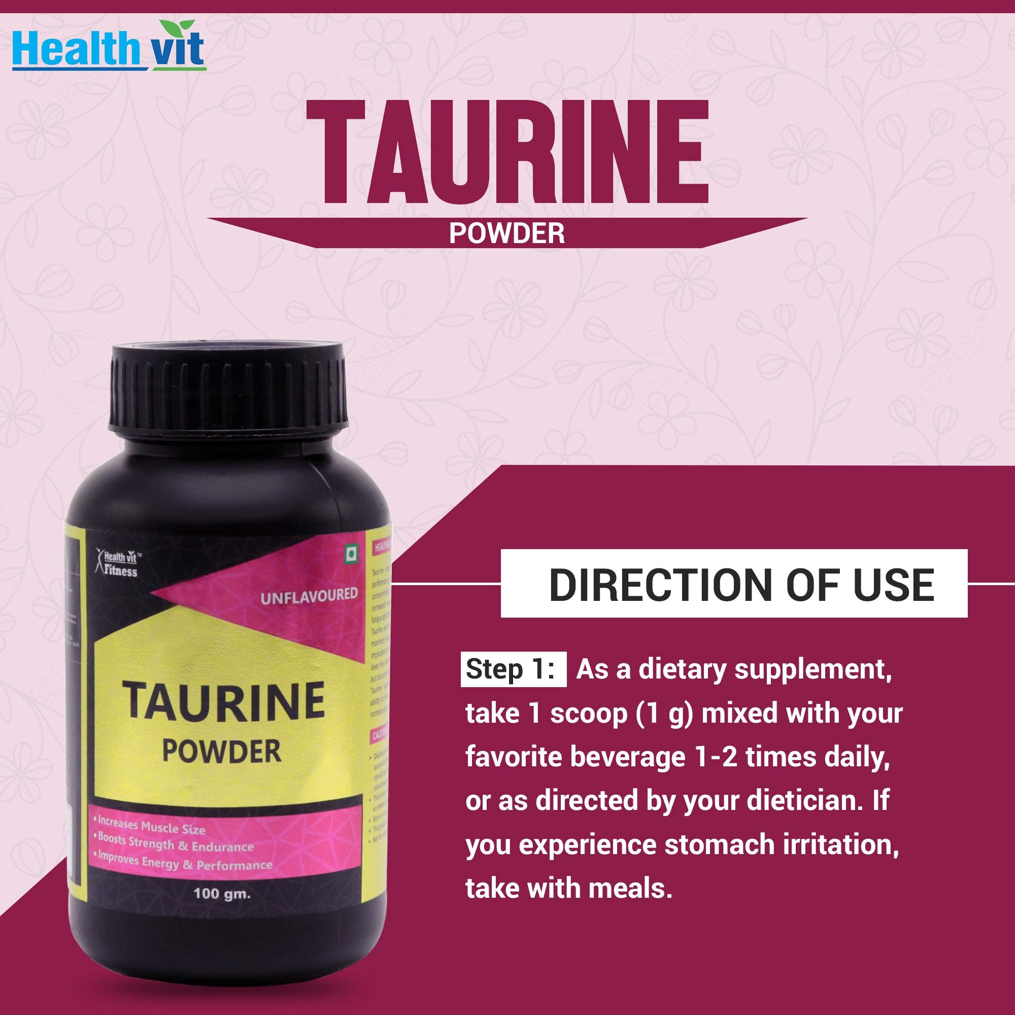 Healthvit Fitness Taurine Powder 100gm – Unflavoured