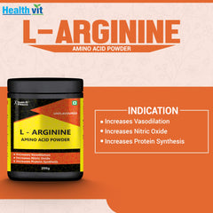 Healthvit Fitness L-Arginine Amino Acid Powder | Improve Blood Flow|Increase Nitric Oxide|Better Workout Performnace|Increases Protein Synthesis|Vegan And Banned Substance Free|200gm (Unflavoured)