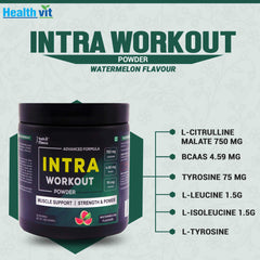 Healthvit Fitness Intra Workout Powder Advanced Formula | L-Citrulline Malate 750 mg, BCAAs 4.59 mg, Tyrosine 75 mg, L-Leucine 1.5g , L-Isoleucine 1.5g, L-Tyrosine | Improves Muscle Function | Superior Endurance | Replenish Essential Nutrients | 300gm